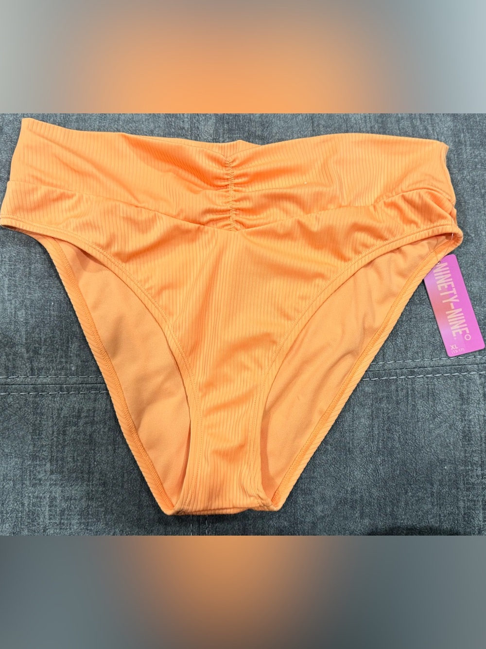 Ninety-Nine Ribbed High-Waist Bikini Bottoms in Orange